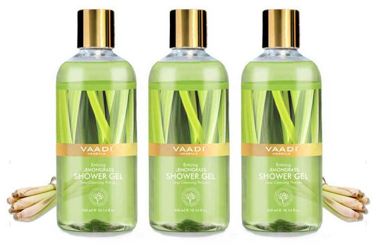 Enticing Organic Lemongrass Shower Gel - Deep Nourishing - Anti Bacterial_Makes Skin Healthy (3 x 300 ml / 10.2 fl oz)