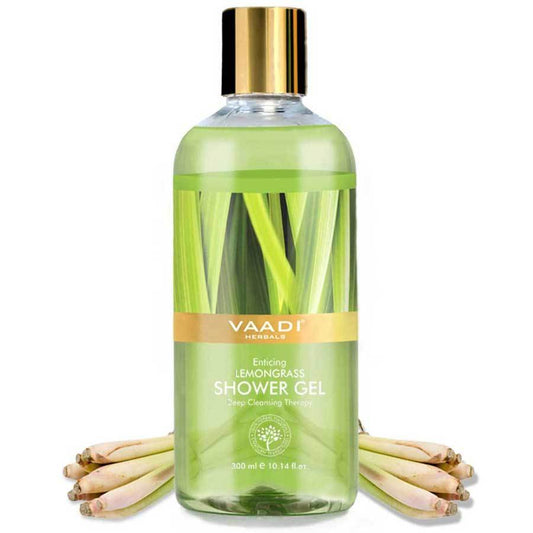 Enticing Organic Lemongrass Shower Gel - Deep Nourishing Anti Bacterial Makes Skin Healthy (300 ml / 10.2 fl oz)