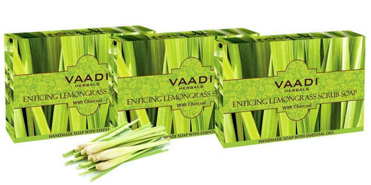 Enticing Organic Lemongrass Soap with Charcoal - Exfoliates & Polishes Skin - Makes Skin Smooth (3 x 75 gms / 2.7 oz)