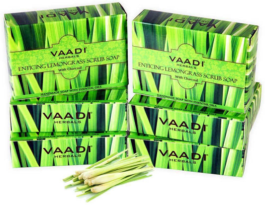Enticing Organic Lemongrass Soap with Charcoal - Exfoliates & Polishes Skin - Makes Skin Smooth (6 x 75 gms / 2.7 oz)