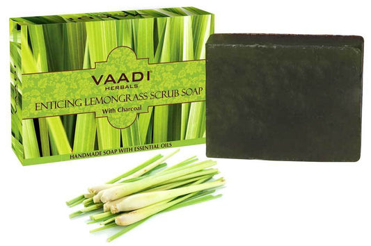 Enticing Organic Lemongrass Soap with Charcoal - Exfoliates & Polishes Skin Makes Skin Smooth (75 gms / 2.7 oz)