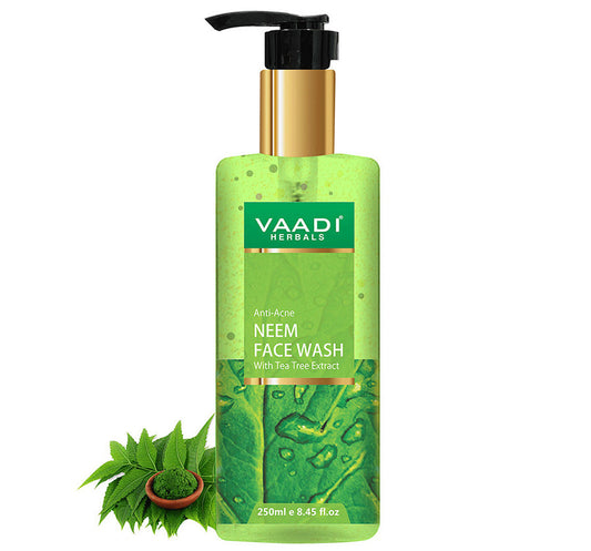 Anti Acne Organic Neem Face Wash with Tea Tree Extract - Controls Acne Heals Skin (250 ml / 8.5 fl oz )