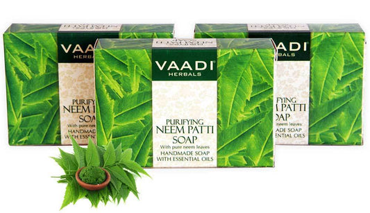 Organic Neem Soap with Pure Neem Leaves - Detoxifies Skin Prevents Skin Breakouts (3 x 75 gms / 2.7 oz)