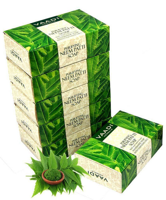 Organic Neem Soap with Pure Neem Leaves - Detoxifies Skin - Prevents Skin Breakouts (6 x 75 gms / 2.7 oz)