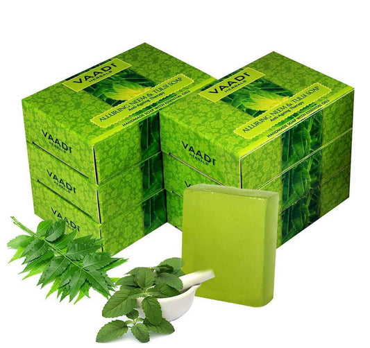 Organic Alluring Neem Tulsi Soap with Aloe Vera, Vitamin E & Tea Tree Oil - Prevents Ageing - Protects Skin (6 x 75 gms / 2.7 oz)