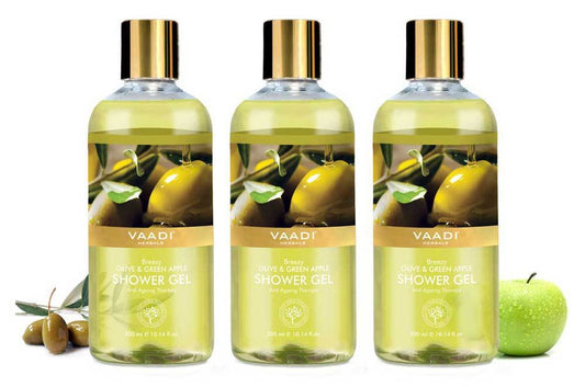Breezy Organic Olive & Green Apple Shower Gel - Skin Revitalizing Therapy - Moisturises Skin (3 x 300 ml / 10.2 fl oz)