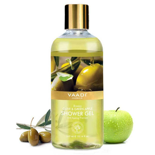 Breezy Organic Olive & Green Apple Shower Gel - Skin Revitalizing Therapy Moisturises Skin (300 ml / 10.2 fl oz)