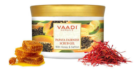 Organic Papaya Fairness Scrub Gel with Honey & Saffron - Lightens Tan Smoothens Skin Texture Makes Skin Flawless (500 gms / 17.7 oz)