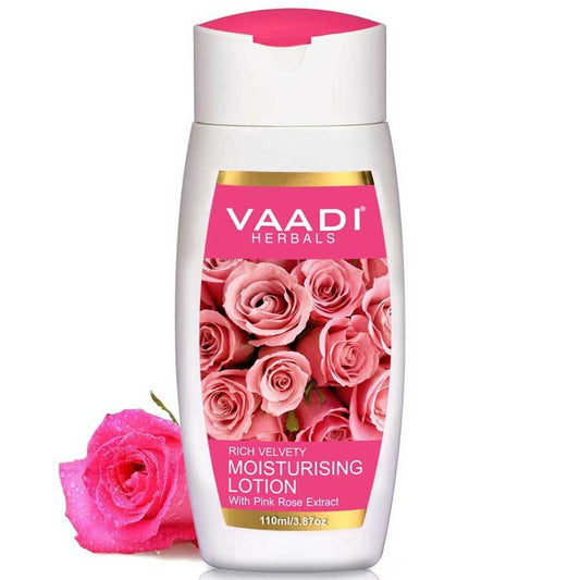 Organic Rich Velvety Moisturising Lotion with Pink Rose Extract - Retains Moisture in Skin Makes Skin Velvety Soft (110 ml / 4 fl oz)
