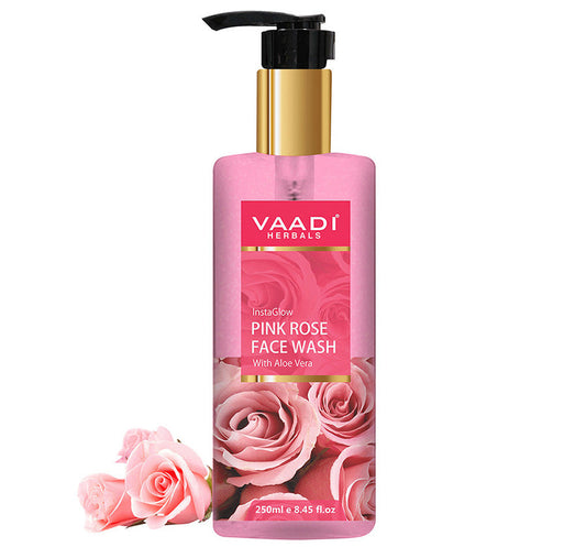 Insta Glow Pink Rose Face wash with Aloe vera extract - reduces wrinkles & get glowing skin (250 ml / 8.5 fl oz )