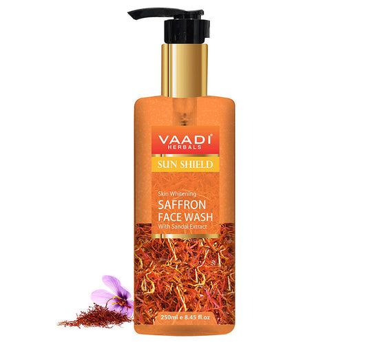 Skin Whitening Organic Saffron Face Wash with Sandalwood - Protects Skin from Sun - Lightens Pigmentation  (250 ml / 8.5 fl oz )