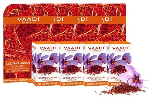 Organic Saffron Sandal Facial Bar with Orange Peel Extract - Lightens Marks Makes Skin Flawless (4 x 25 gms/0.9 oz)