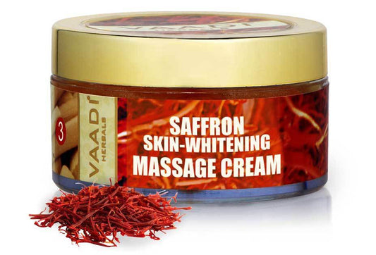 Skin Whitening Organic Saffron Massage Cream with Basil Oil & Shea Butter - Improves Complexion Reduces Puffiness, Marks & Spots ( 50 gms/2 oz)