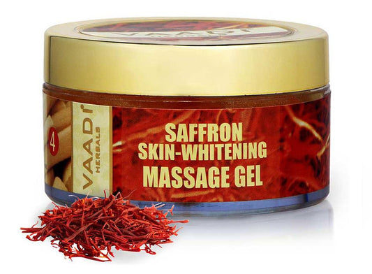 Skin Whitening Organic Saffron Massage Gel with Basil Oil & Shea Butter - Improves Complexion Reduces Puffiness ( 50 gms/2 oz)
