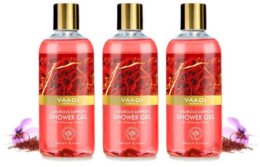Luxurious Organic Saffron Shower Gel - Skin Lightening Therapy - Reduces Pigmentation Marks (3 x 300 ml / 10.2 fl oz)