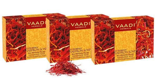 Luxurious Organic Saffron Soap - Skin Whitening Therapy - Evens Skin Tone _ Lightens Marks ( 3 x 75 gms / 2.7 oz)