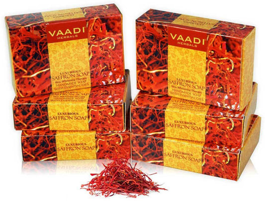 Luxurious Organic Saffron Soap - Skin Whitening Therapy - Evens Skin Tone _ Lightens Marks ( 6 x 75 gms / 2.7 oz)
