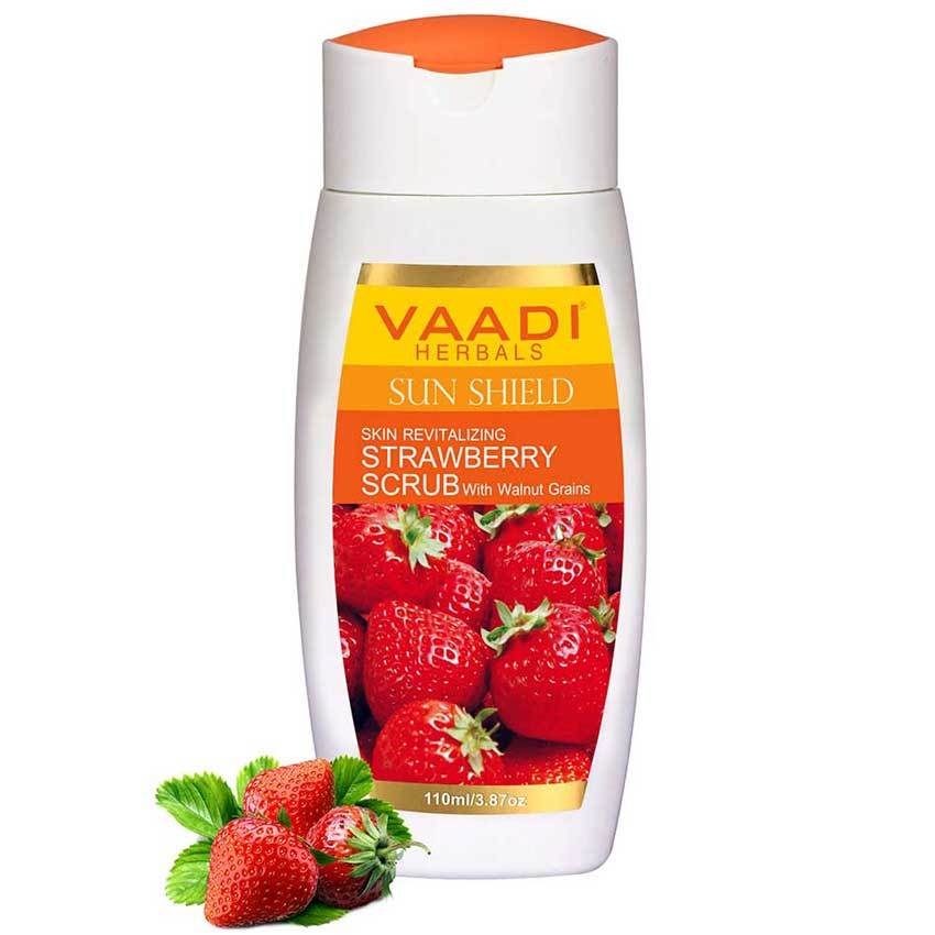 Organic Strawberry Scrub Moisturising Lotion with Walnut Grains- Lightens Skin Tone Reduces Pigmentation - Removes Dead Cells (110 ml/ 4 fl oz)