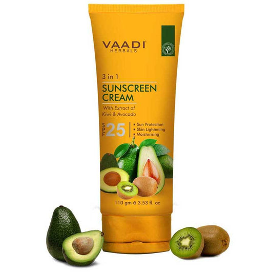 Organic Sunscreen Cream SPF 25 with Kiwi & Avocado Extract - Protects & Nourishes Skin Enhances Complexion (110 gms / 4 oz)