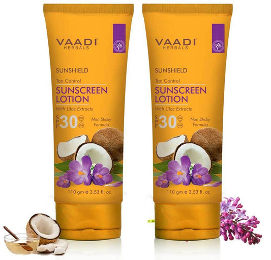Organic Sunscreen Lotion SPF 30 wth Lilac Extract - Anti oxidant Rich _ Long Lasting - Protects from Sun Tan (2 x 110 ml / 4 fl oz)