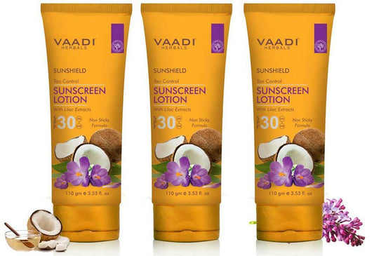Organic Sunscreen Lotion SPF 30 wth Lilac Extract - Anti oxidant Rich _ Long Lasting - Protects from Sun Tan (3 x 110 ml / 4 fl oz)