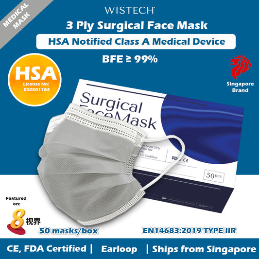 Wistech 3-Ply Surgical Face Mask (Grey)
