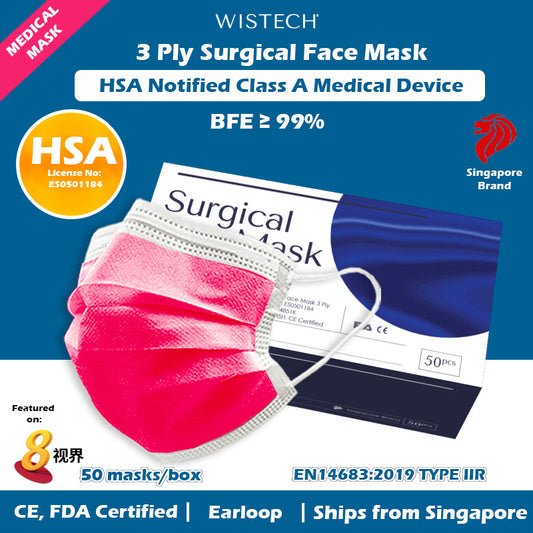 Wistech 3-Ply Surgical Face Mask (Red)