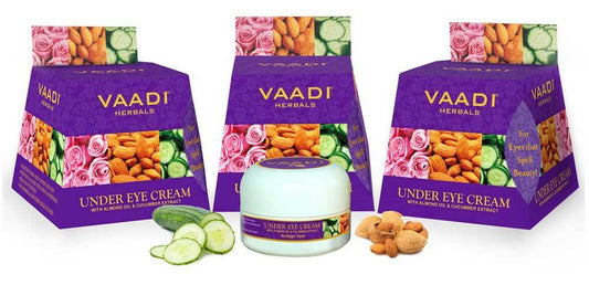 Organic Under Eye Cream with Almond Oil & Cucumber Extract - Reduces Puffiness Keeps Skin Youthful (3 x 30 gms /1.1 oz)