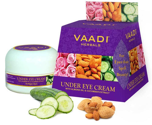 Organic Under Eye Cream with Almond Oil & Cucumber Extract - Reduces Puffiness Keeps Skin Youthful (30 gms /1.1 oz)