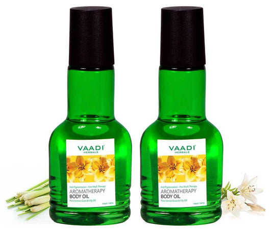 Organic Lemongrass Oil with Lily Extract - Aromatherapy - Strengthens Bones Relieves Headache Heals Skin (2 x 110 ml/4 fl oz)