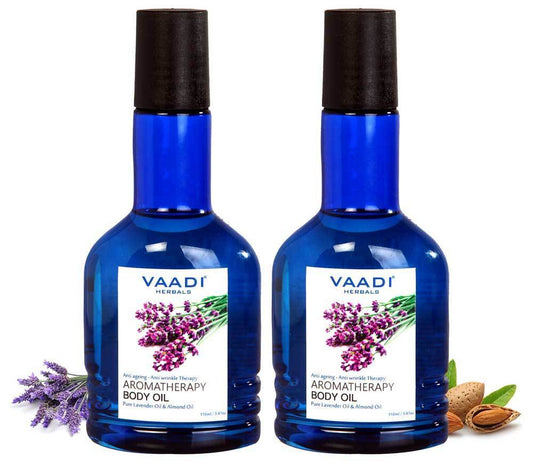 Organic Lavender Body Oil with Almond Extract - Aromatherapy - Anti Ageing Reduces Stress & Depression (2 x 110ml /4 fl oz)